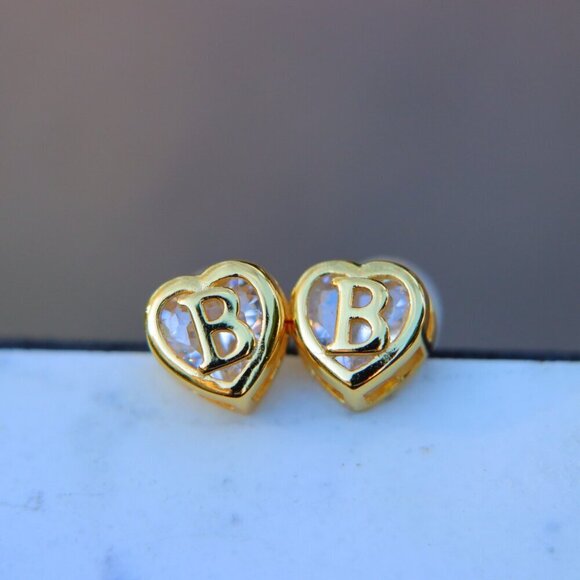 ▶ Gift 💝Heart Initial Stud Earrings for Women Teen Girls Mom Daughter, ELDM153G - Picture 6 of 14